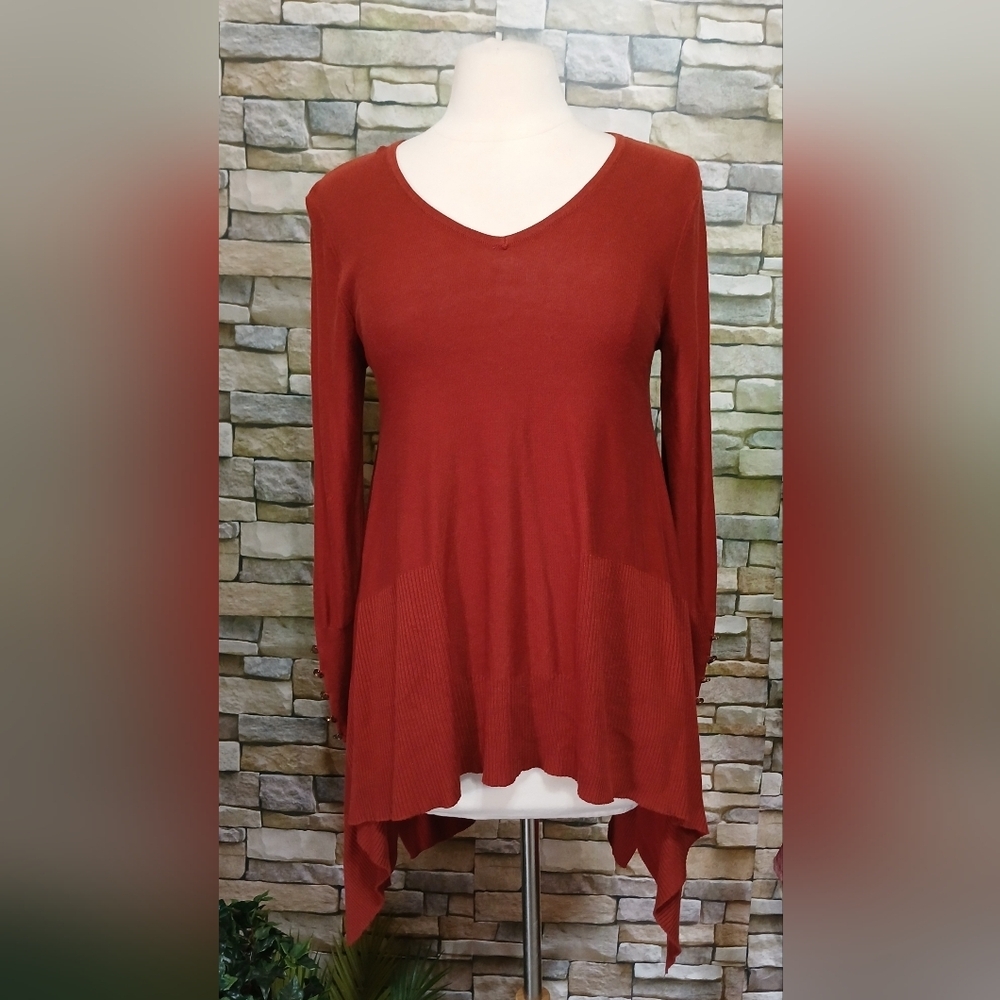 Womens Large Cupio Sharkbite Hem Sweater Tunic Rust